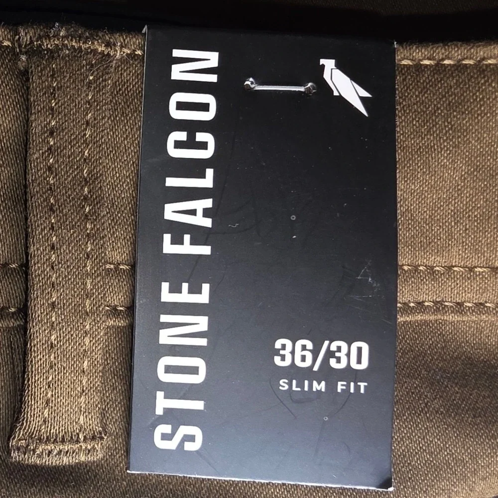 Stone Falcon Slim‎ Fit Pants Mens 36/30 Brown New Stretch Cotton Blend Trousers